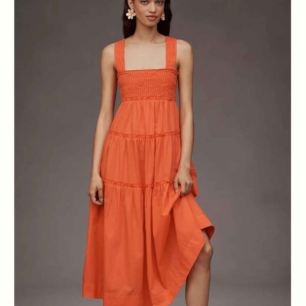 Maeve Orange Smocked Tiered Sundress